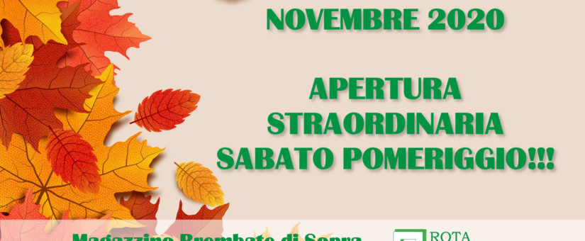 Apertura straordinaria sabato pomeriggio