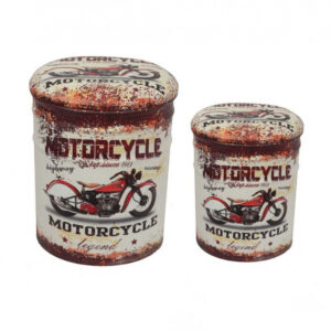 SET DI 2 POUF CONTENITORE TONDO MOTO GRIGIO CHIARO