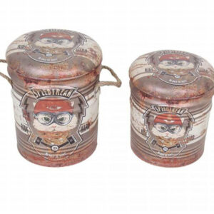 SET DI 2 POUF CONTENITORE TONDO MATTONE