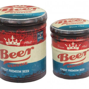 SET DI 2 POUF CONTENITORE TONDO BIRRA BLU E ROSSO