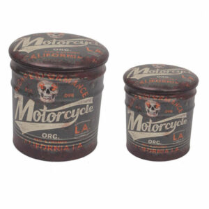 SET DI 2 POUF CONTENITORE TONDO MOTO MARRONE