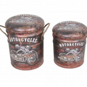 SET DI 2 POUF CONTENITORE TONDO MARRONE