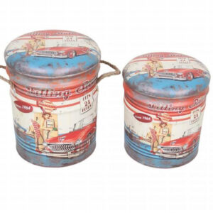 SET DI 2 POUF CONTENITORE TONDO AZZURRO/BIANCO