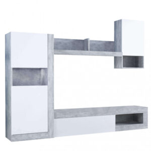 PARETE SOGGIORNO ROOMY BIANCO E GRIGIO EFFETTO CEMENTO