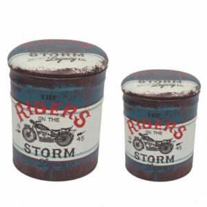 SET DI 2 POUF CONTENITORE TONDO MOTO BLU