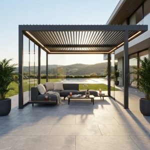 LATERALE VETRO PER LATO DA 4 M PERGOLA BIOCLIMATICA 4 PORTE PROFILO ALLUMINIO