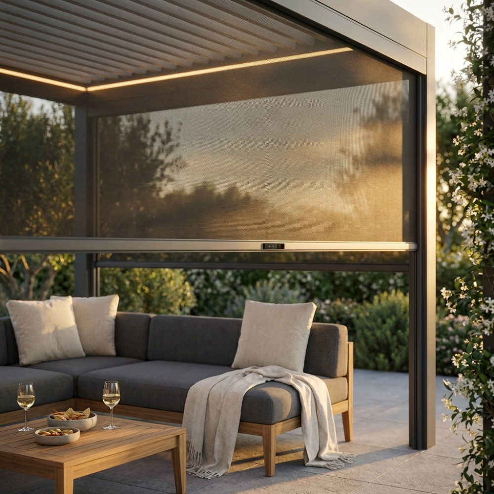 LATERALE MANUALE TEXTILENE/ZANZARIERA PER LATO DA 4 M PERGOLA BIOCLIMATICA