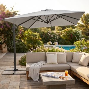 OMBRELLONE GARNET NERO P/L 3 X 3 TELO GRIGIO CHIARO