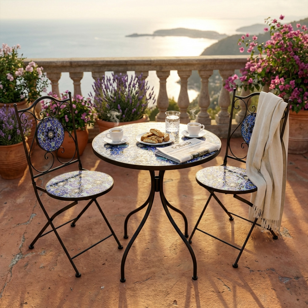 SET 2 SEDIE E TAVOLO ROTONDO Ø 60 NOX