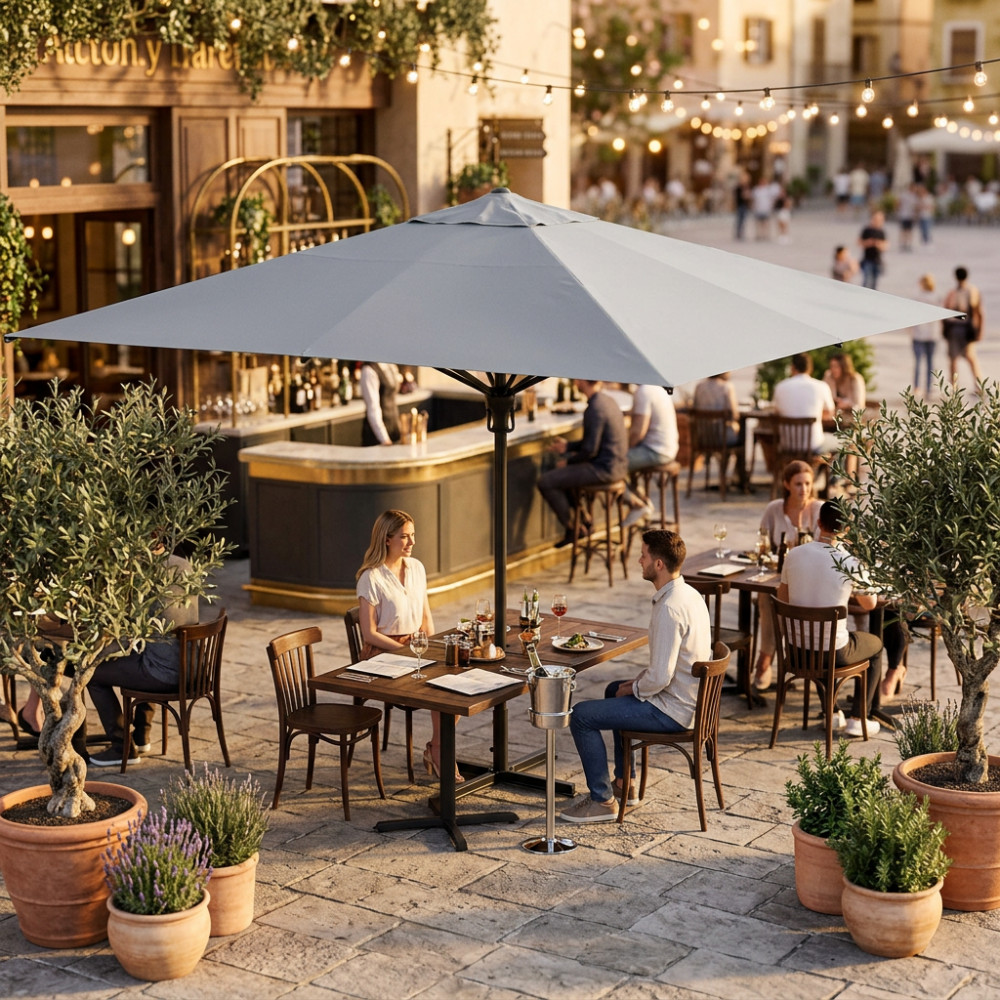 OMBRELLONE DENEB NERO P/C 5 X 5 TELO GRIGIO CHIARO