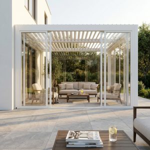 LATERALE VETRO PER LATO DA 4 M PERGOLA BIOCLIMATICA 4 PORTE PROFILO ALLUMINIO