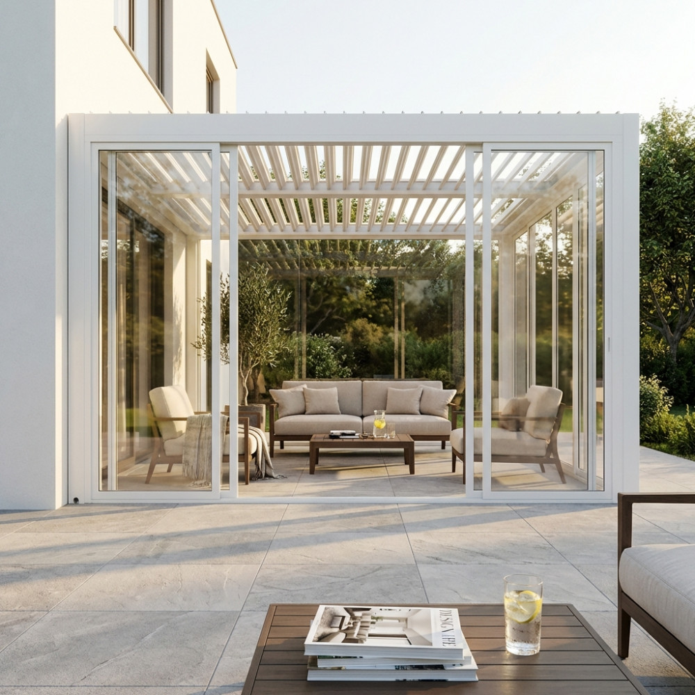 LATERALE VETRO PER LATO DA 4 M PERGOLA BIOCLIMATICA 4 PORTE PROFILO ALLUMINIO