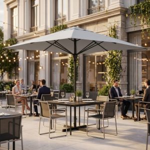 OMBRELLONE DENEB NERO P/C 4 X 4 TELO GRIGIO CHIARO