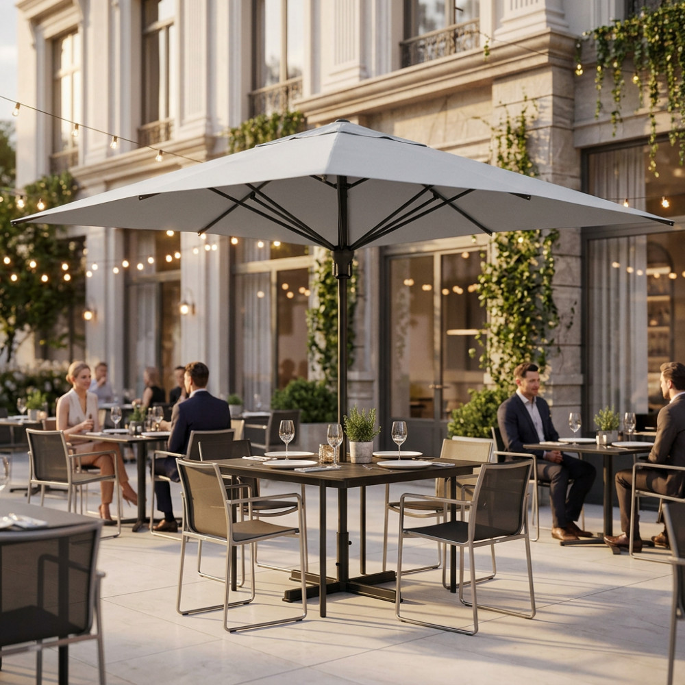 OMBRELLONE DENEB NERO P/C 4 X 4 TELO GRIGIO CHIARO