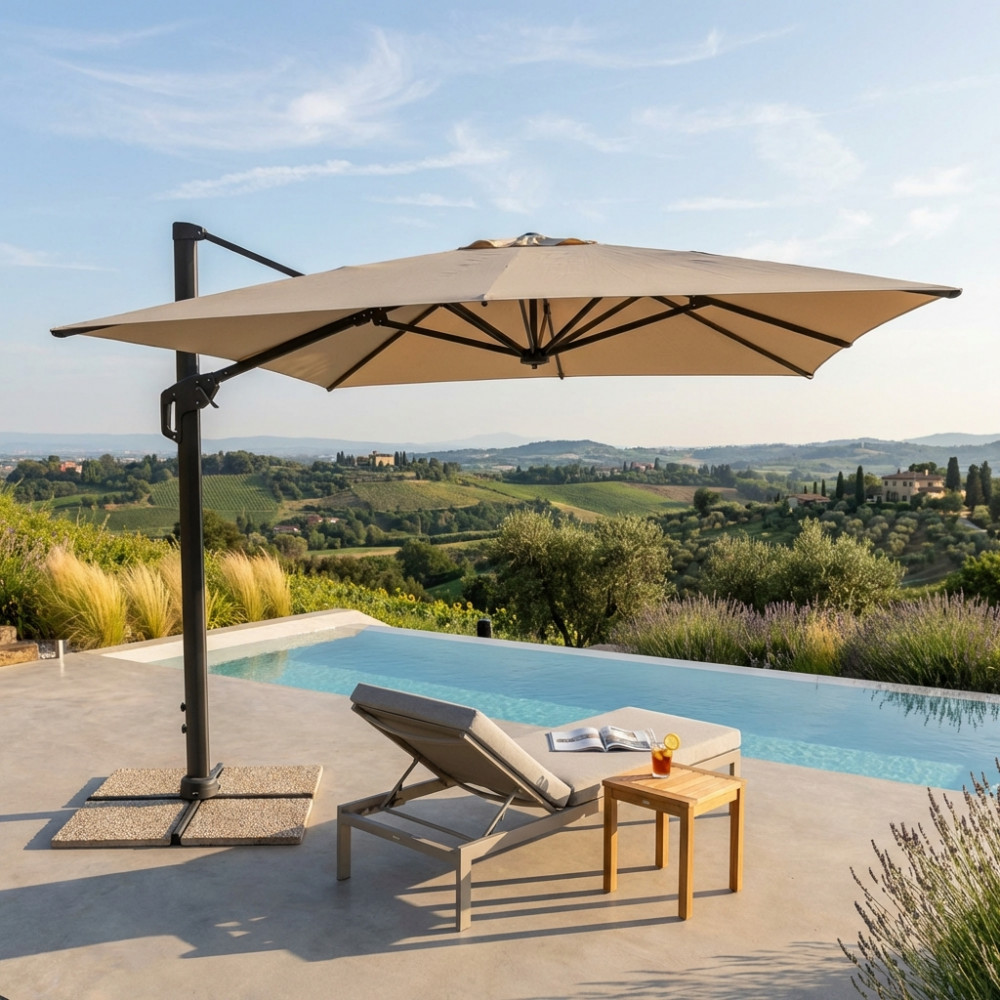 OMBRELLONE STEPHENSON NERO P/L 3 X 3 TELO BEIGE