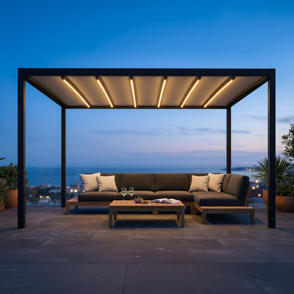 PERGOLA RETRATTILE MOTORIZZATA 3 X 3 CON LED