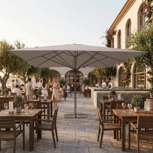 OMBRELLONE ARNEB EFFETTO LEGNO P/C 5 X 5 TELO TAUPE