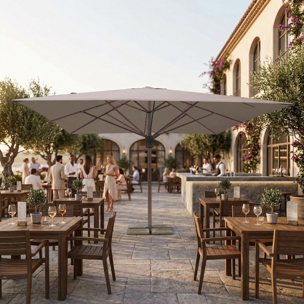 OMBRELLONE ARNEB EFFETTO LEGNO P/C 5 X 5 TELO TAUPE