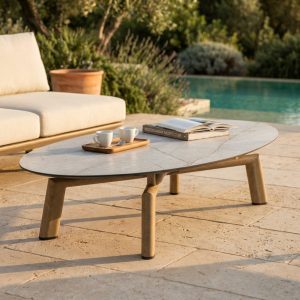 TAVOLINO PER ESTERNO EFFETTO LEGNO CON PIANO IN HPL EFFETTO PIETRA, TAVOLINO PER GIARDINO EFFETTO LEGNO CON PIANO IN HPL, TAVOLINO GIARDINO, ARREDO GIARINO BERGAMO, ARREDAMENTO GIARDINO BERGAMO, GIARDINAGGIO BERGAMO, ROTA COMMERCIALE